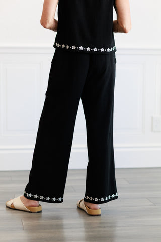 Embroidered Linen Elastic Tie-Waist Ankle Pants