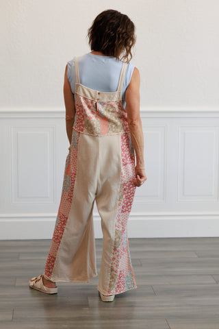 Patchwork Print Jumpsuit in Ecru