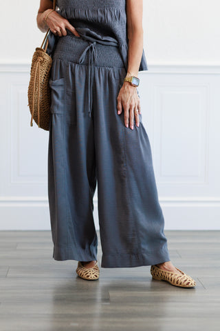 Baggy Wide Leg Cropped Pants in Deep Blue