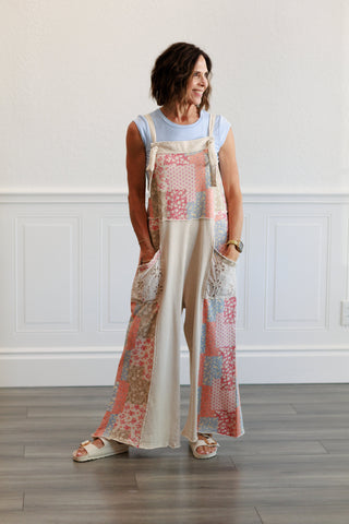 Patchwork Print Jumpsuit in Ecru