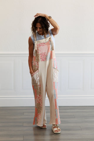 Patchwork Print Jumpsuit in Ecru