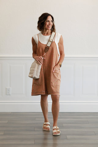 Printed Washed Terry Short Romper in Almond