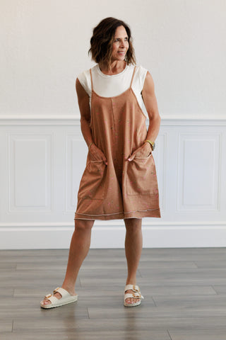 Printed Washed Terry Short Romper in Almond