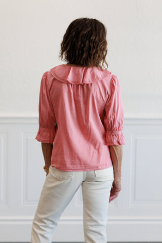 Vintage Ruffled Pintuck Top in Rose