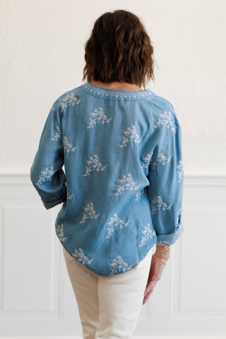 Tencel Embroidered Button Front Top