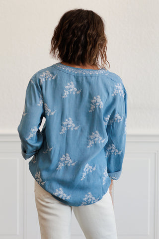 Tencel Embroidered Button Front Top