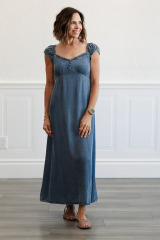 Tencel Princess Neckline Midi Dress