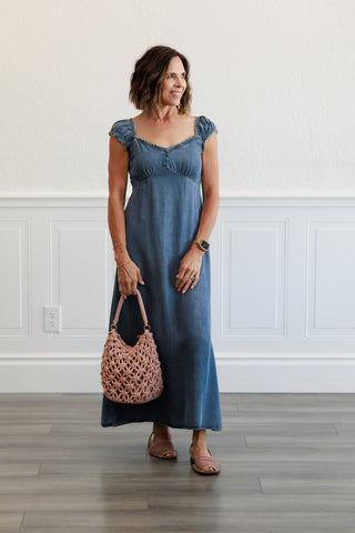 Tencel Princess Neckline Midi Dress