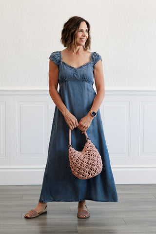 Tencel Princess Neckline Midi Dress