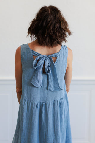 Back Tie Tiered Dress in Denim