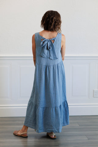 Back Tie Tiered Dress in Denim