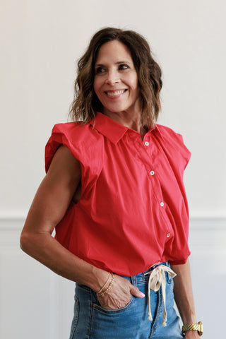 Bubble Hem Top in Red