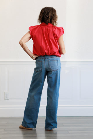 Bubble Hem Top in Red