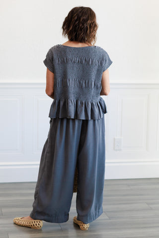 Baggy Wide Leg Cropped Pants in Deep Blue