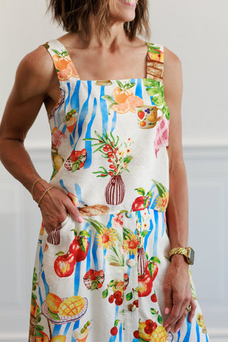 Picnic Tropical Neck Crop Tank Top in Ivory