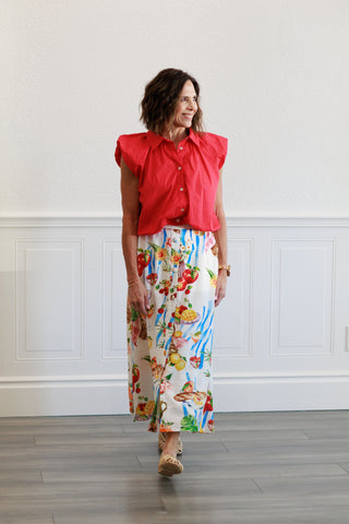 Bubble Hem Top in Red