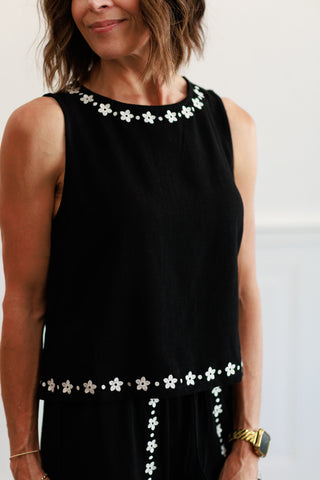 Embroidered Soft Linen Sleeveless Tank Top