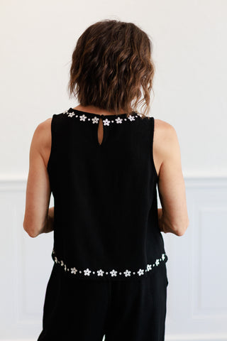 Embroidered Soft Linen Sleeveless Tank Top