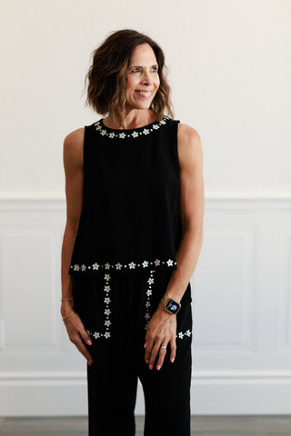 Embroidered Soft Linen Sleeveless Tank Top