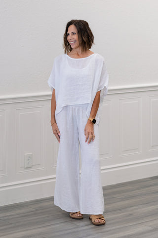 Italian Linen Pancho Top in White