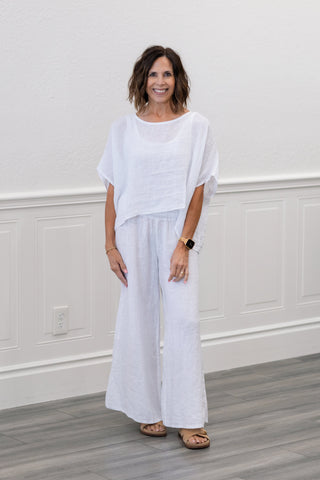 Italian Linen Pancho Top in White
