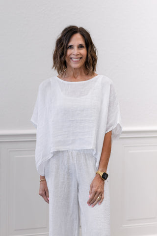 Italian Linen Pancho Top in White
