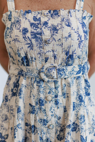 Floral Button Front Midi Dress in Navy