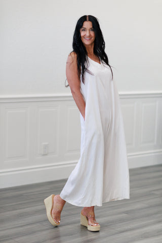 Italian Made Tencel Tie Back Jumpsuit in Natural