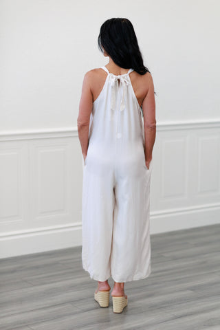 Italian Made Tencel Tie Back Jumpsuit in Natural
