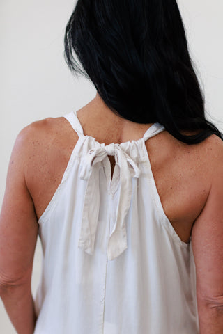 Italian Made Tencel Tie Back Jumpsuit in Natural