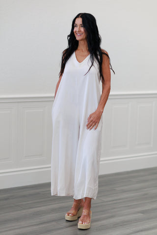 Italian Made Tencel Tie Back Jumpsuit in Natural