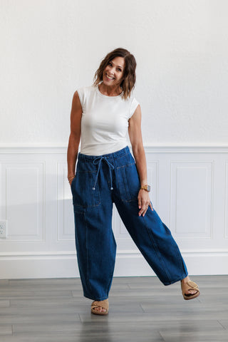 Oversize Pockets Wide Pants in Blue