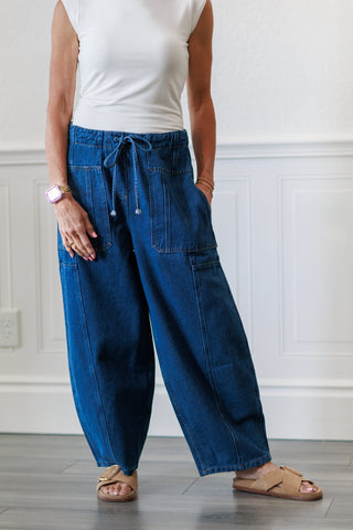 Oversize Pockets Wide Pants in Blue