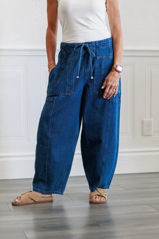 Oversize Pockets Wide Pants in Blue
