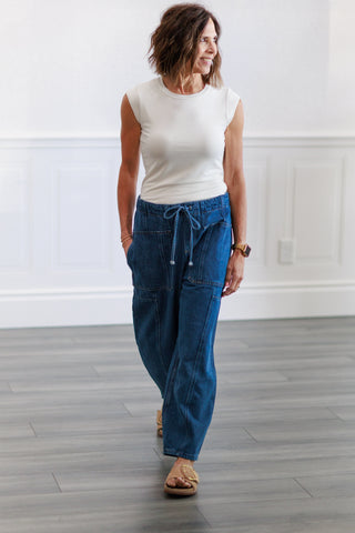 Oversize Pockets Wide Pants in Blue