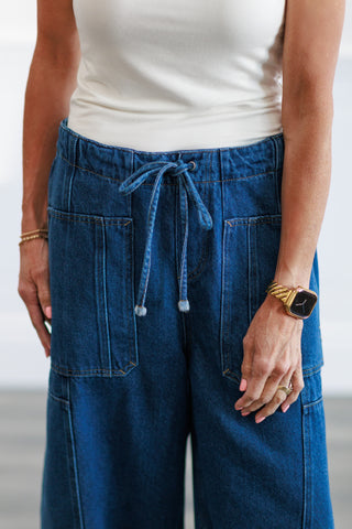 Oversize Pockets Wide Pants in Blue