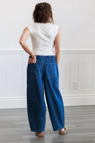 Oversize Pockets Wide Pants in Blue