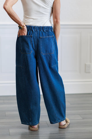 Oversize Pockets Wide Pants in Blue