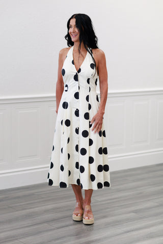 Monroe Polka Dot Halter Midi Dress