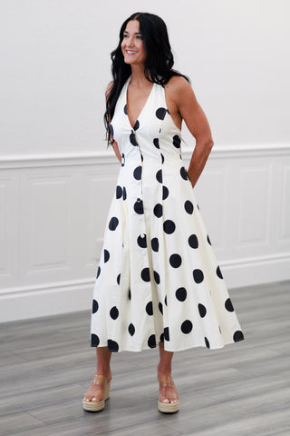 Monroe Polka Dot Halter Midi Dress