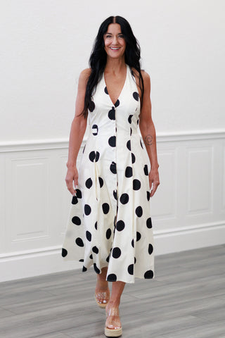 Monroe Polka Dot Halter Midi Dress