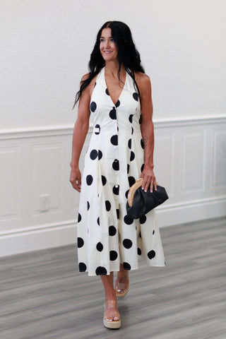 Monroe Polka Dot Halter Midi Dress