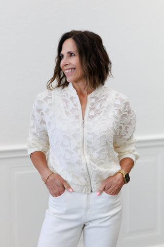 Jacquard Off White Woven Blouse Jacket