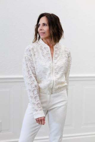Jacquard Off White Woven Blouse Jacket