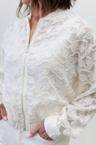 Jacquard Off White Woven Blouse Jacket
