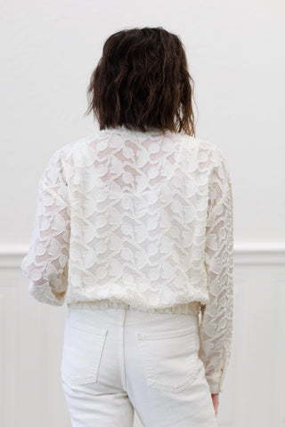 Jacquard Off White Woven Blouse Jacket