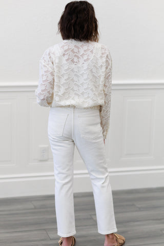Jacquard Off White Woven Blouse Jacket