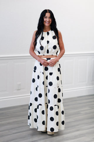 Monroe Tiered Polka Dot Maxi Skirt