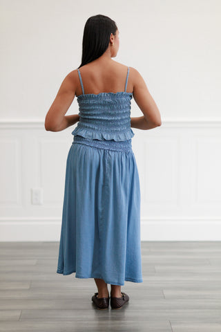 Smocked Tank Top in Light Denim