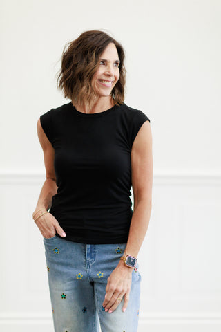 Double Layered Crew Neck Tee in Black